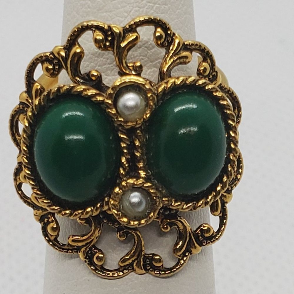 Vintage Gold, Green, & White Ring